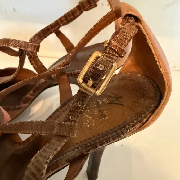JV Vincent Brown Strappy leather Sandals open toe heel back 8.5M vintage look - Picture 5 of 14